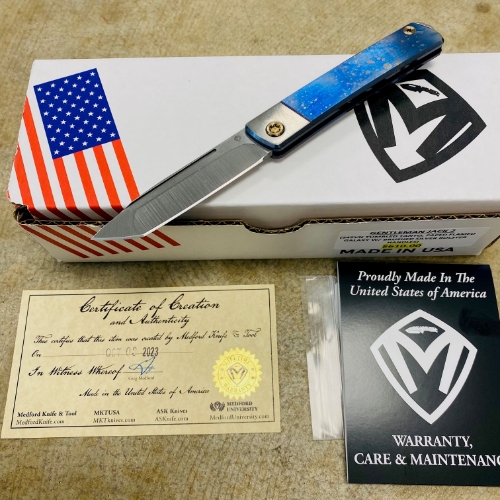 Medford Gentleman Jack GJ-2 Ti 3.1" S45VN TANTO Slip Joint GALAXY WITH BRUSHED SILVER BOLSTER Handle Knife with Pocket Clip - MKT GJ-2 Galaxy Knife