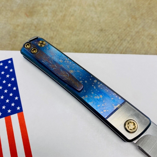 Medford Gentleman Jack GJ-2 Ti 3.1" S45VN TANTO Slip Joint GALAXY WITH BRUSHED SILVER BOLSTER Handle Knife with Pocket Clip - MKT GJ-2 Galaxy Knife