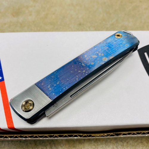 Medford Gentleman Jack GJ-2 Ti 3.1" S45VN TANTO Slip Joint GALAXY WITH BRUSHED SILVER BOLSTER Handle Knife with Pocket Clip - MKT GJ-2 Galaxy Knife