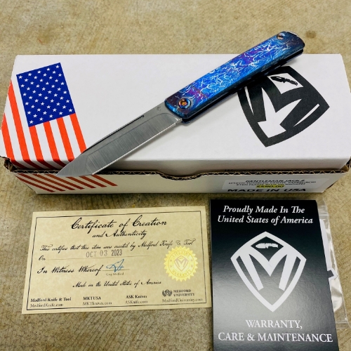Medford Gentleman Jack GJ-2 Ti 3.1" S45VN TANTO Slip Joint FACED ACID ETCHED BLUE to BRONZE Handle Knife with Pocket Clip