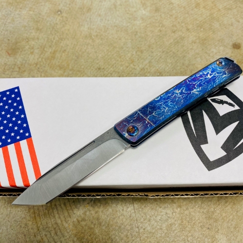 Medford Gentleman Jack GJ-2 Ti 3.1" S45VN TANTO Slip Joint FACED ACID ETCHED BLUE to BRONZE Handle Knife with Pocket Clip - MKT GJ-2 Acid Etched 2 Knife