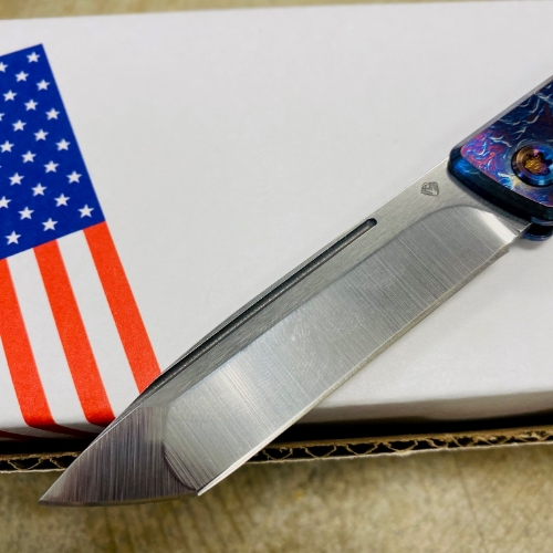 Medford Gentleman Jack GJ-2 Ti 3.1" S45VN TANTO Slip Joint FACED ACID ETCHED BLUE to BRONZE Handle Knife with Pocket Clip - MKT GJ-2 Acid Etched 2 Knife