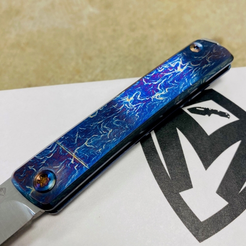 Medford Gentleman Jack GJ-2 Ti 3.1" S45VN TANTO Slip Joint FACED ACID ETCHED BLUE to BRONZE Handle Knife with Pocket Clip - MKT GJ-2 Acid Etched 2 Knife