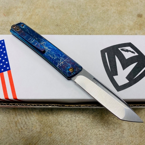 Medford Gentleman Jack GJ-2 Ti 3.1" S45VN TANTO Slip Joint FACED ACID ETCHED BLUE to BRONZE Handle Knife with Pocket Clip - MKT GJ-2 Acid Etched 2 Knife