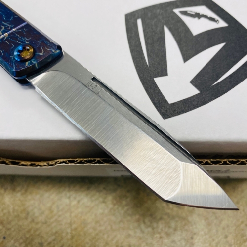 Medford Gentleman Jack GJ-2 Ti 3.1" S45VN TANTO Slip Joint FACED ACID ETCHED BLUE to BRONZE Handle Knife with Pocket Clip - MKT GJ-2 Acid Etched 2 Knife