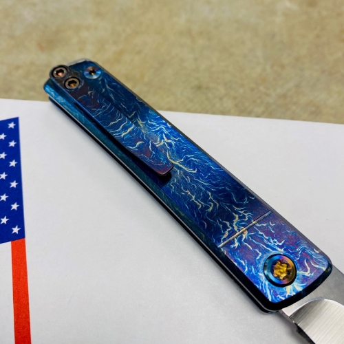 Medford Gentleman Jack GJ-2 Ti 3.1" S45VN TANTO Slip Joint FACED ACID ETCHED BLUE to BRONZE Handle Knife with Pocket Clip - MKT GJ-2 Acid Etched 2 Knife