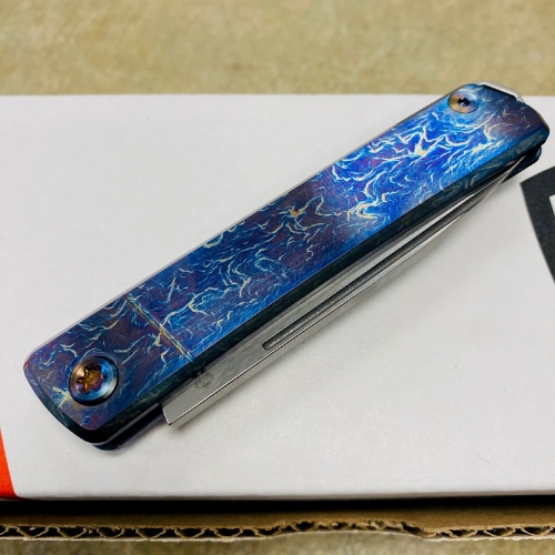 Medford Gentleman Jack GJ-2 Ti 3.1" S45VN TANTO Slip Joint FACED ACID ETCHED BLUE to BRONZE Handle Knife with Pocket Clip - MKT GJ-2 Acid Etched 2 Knife
