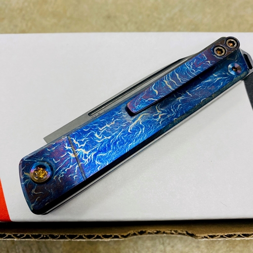 Medford Gentleman Jack GJ-2 Ti 3.1" S45VN TANTO Slip Joint FACED ACID ETCHED BLUE to BRONZE Handle Knife with Pocket Clip - MKT GJ-2 Acid Etched 2 Knife