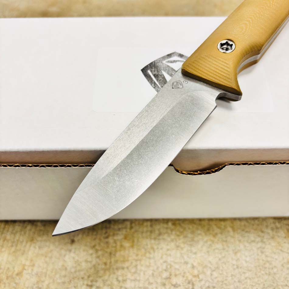 Medford San Pro Series 3V 4" Tumbled Fixed Blade, Coyote G10 Handles, Kydex Sheath, Fixed Standard Hardware - Medford San Coyote
