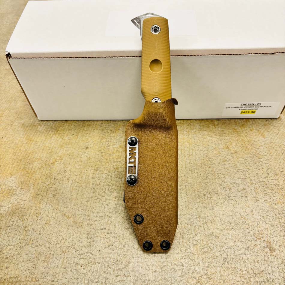 Medford San Pro Series 3V 4" Tumbled Fixed Blade, Coyote G10 Handles, Kydex Sheath, Fixed Standard Hardware - Medford San Coyote