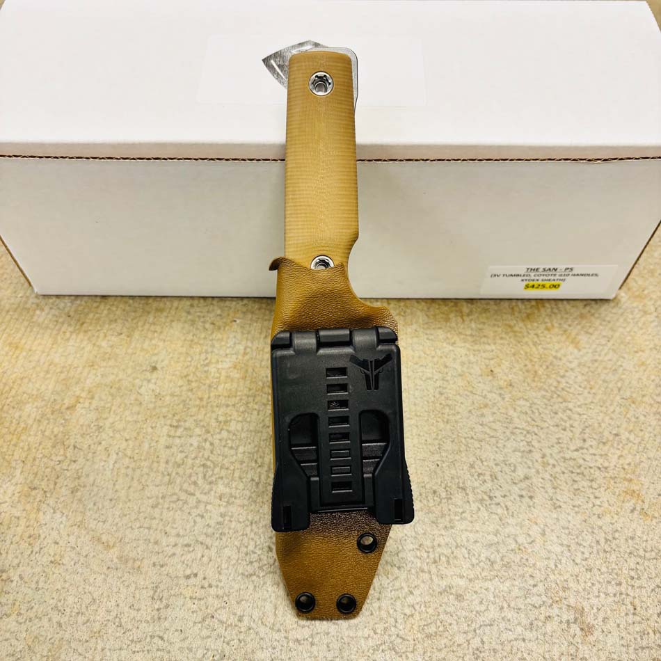 Medford San Pro Series 3V 4" Tumbled Fixed Blade, Coyote G10 Handles, Kydex Sheath, Fixed Standard Hardware - Medford San Coyote