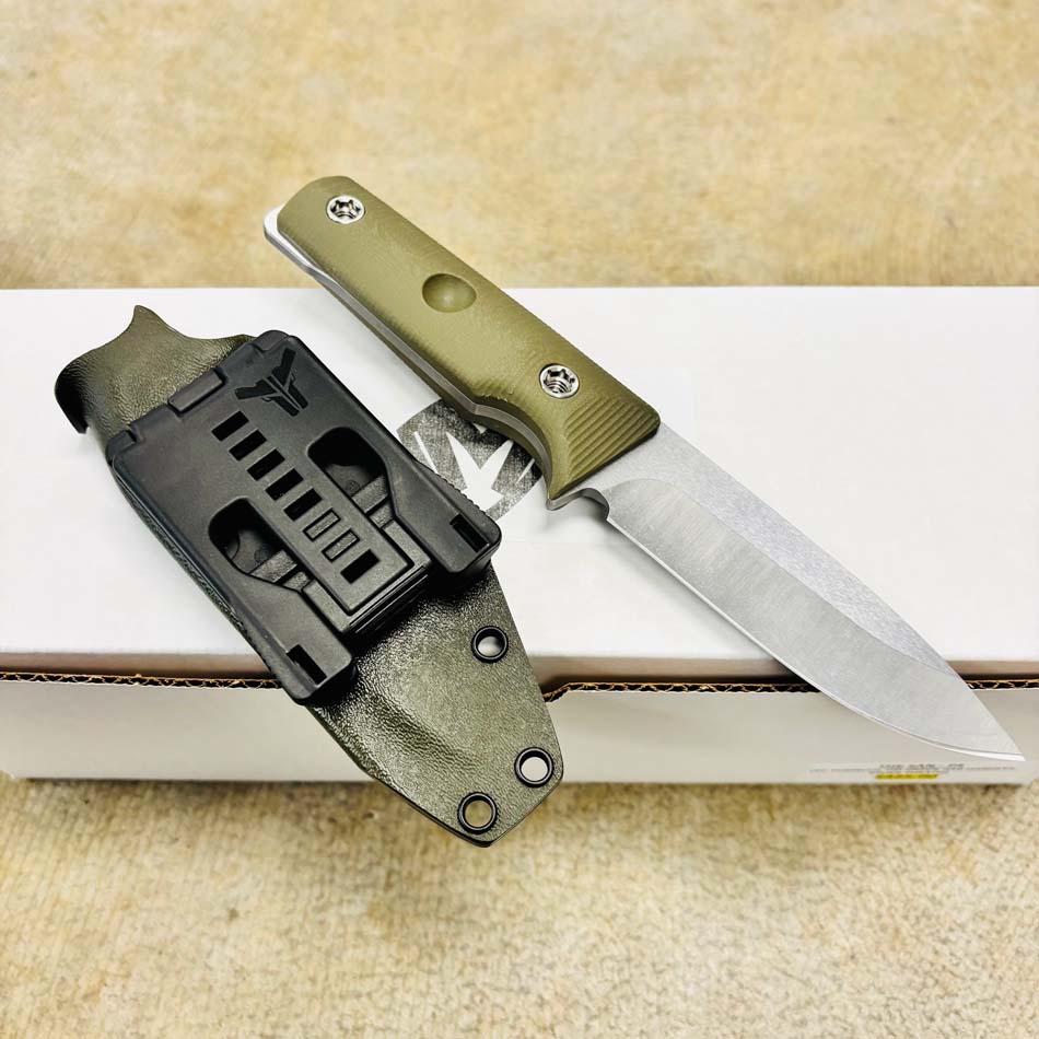 Medford San Pro Series 3V 4" Tumbled Fixed Blade, OD Green G10 Handles, Kydex Sheath, Fixed Standard Hardware - Medford San OD Green