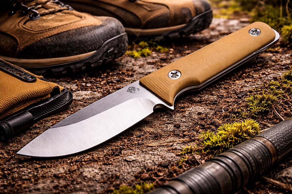 Medford San Pro Series 3V 4" Tumbled Fixed Blade, Coyote G10 Handles, Kydex Sheath, Fixed Standard Hardware - Medford San Coyote
