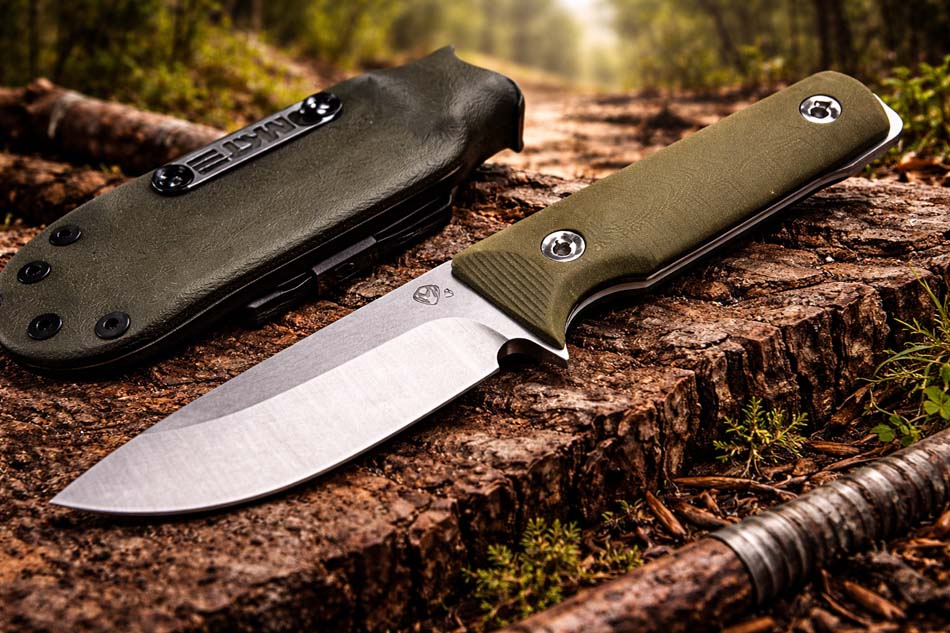 Medford San Pro Series 3V 4" Tumbled Fixed Blade, OD Green G10 Handles, Kydex Sheath, Fixed Standard Hardware - Medford San OD Green