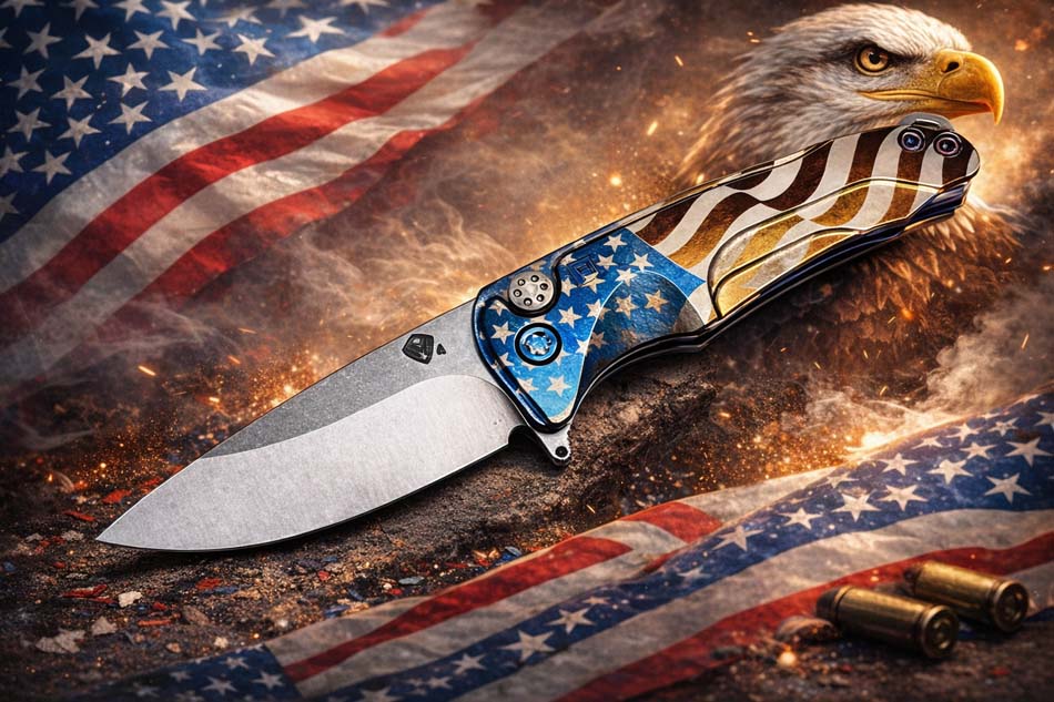Medford Smooth Criminal Ti S45VN 3" Tumbled Blade, Blue American Flag Handles, Blue Flag Clip Knife Serial 505-112 - MKT Smooth Crim Ti American 2