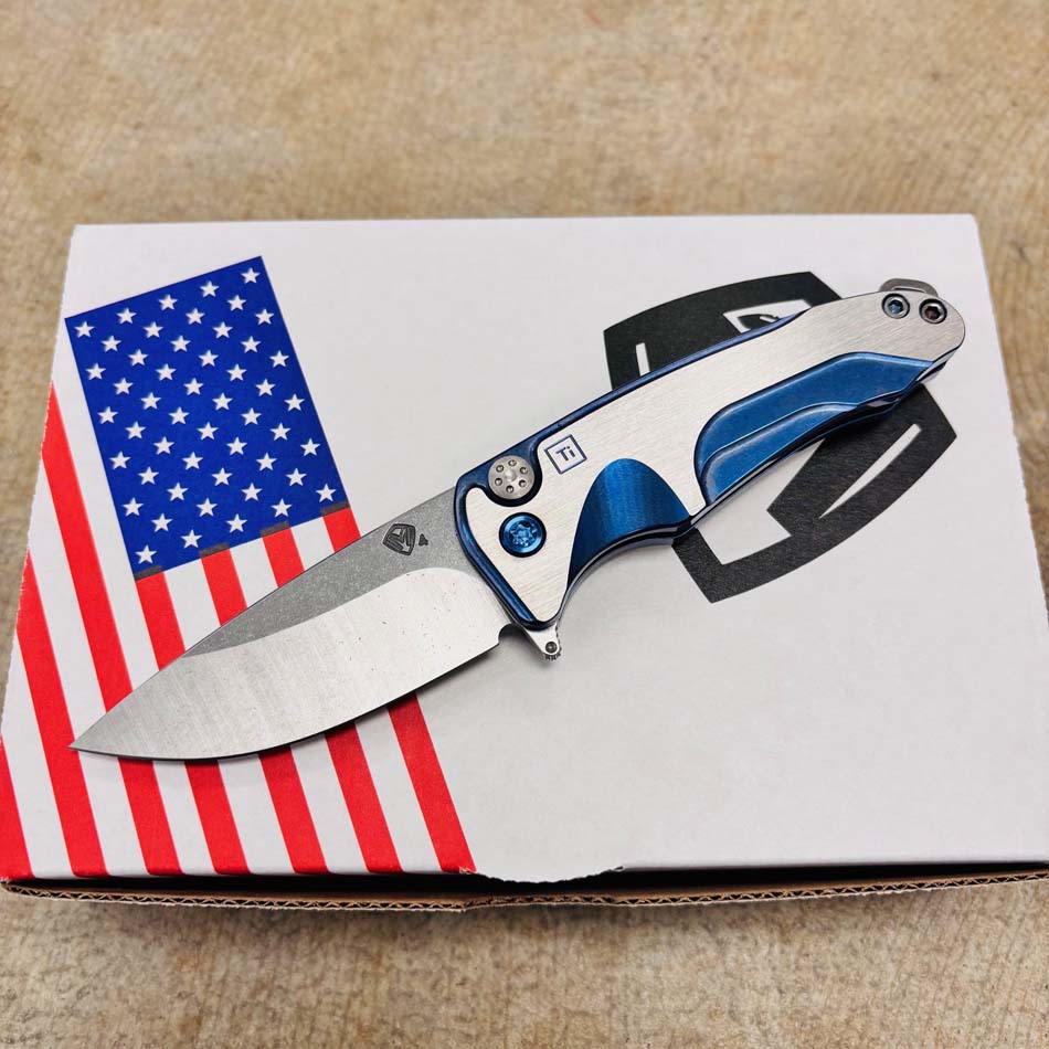 Medford Smooth Criminal Ti S45VN 3" Tumbled Blade, Dark Blue with Faced Silver Flats Titanium Handles, Dark Blue Hardware Knife Serial 505-169 - MKT Smooth Crim Ti Dark Blue