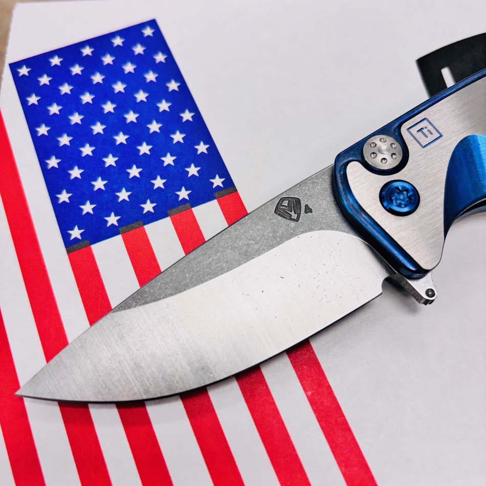 Medford Smooth Criminal Ti S45VN 3" Tumbled Blade, Dark Blue with Faced Silver Flats Titanium Handles, Dark Blue Hardware Knife Serial 505-169 - MKT Smooth Crim Ti Dark Blue