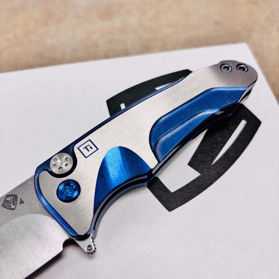 Medford Smooth Criminal Ti S45VN 3" Tumbled Blade, Dark Blue with Faced Silver Flats Titanium Handles, Dark Blue Hardware Knife Serial 505-169 - MKT Smooth Crim Ti Dark Blue