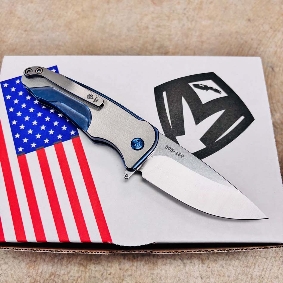 Medford Smooth Criminal Ti S45VN 3" Tumbled Blade, Dark Blue with Faced Silver Flats Titanium Handles, Dark Blue Hardware Knife Serial 505-169 - MKT Smooth Crim Ti Dark Blue