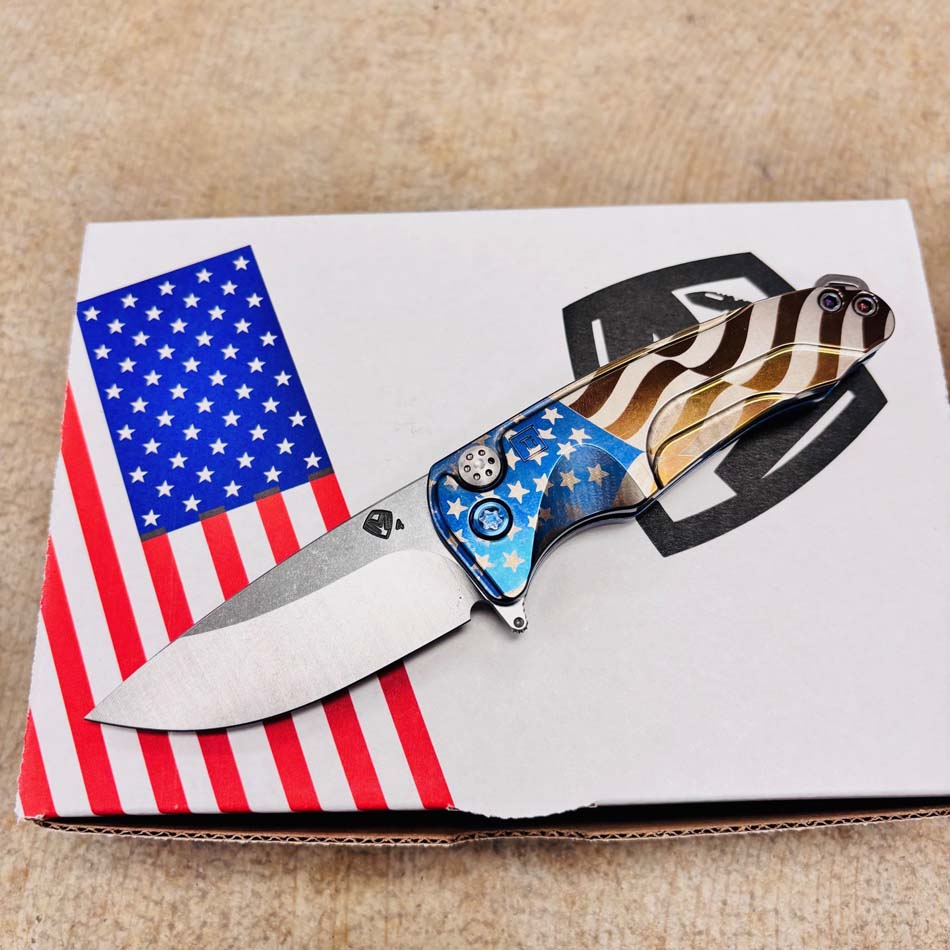 Medford Smooth Criminal Ti S45VN 3" Tumbled Blade, Blue American Flag Handles, Blue Flag Clip Knife Serial 505-112 - MKT Smooth Crim Ti American 2