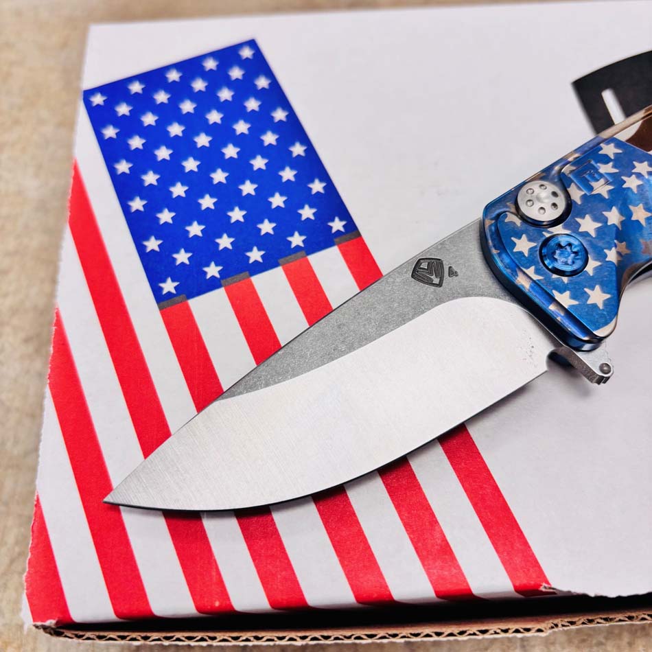 Medford Smooth Criminal Ti S45VN 3" Tumbled Blade, Blue American Flag Handles, Blue Flag Clip Knife Serial 505-112 - MKT Smooth Crim Ti American 2