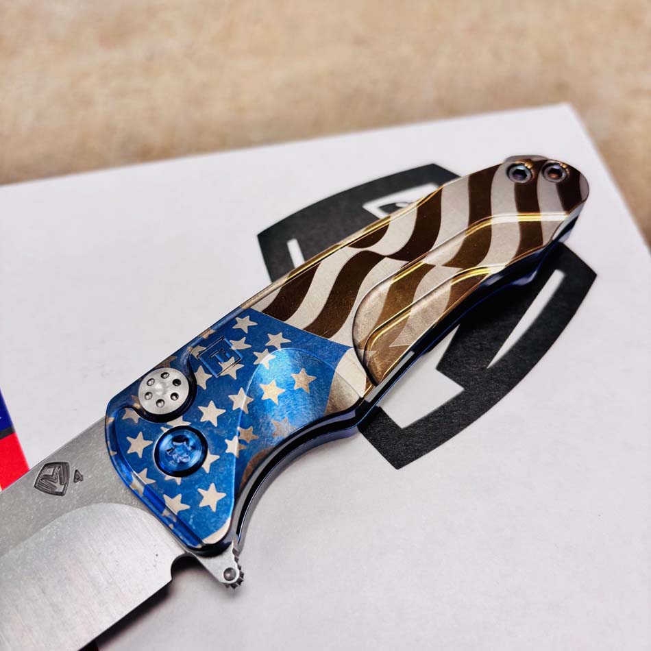 Medford Smooth Criminal Ti S45VN 3" Tumbled Blade, Blue American Flag Handles, Blue Flag Clip Knife Serial 505-112 - MKT Smooth Crim Ti American 2