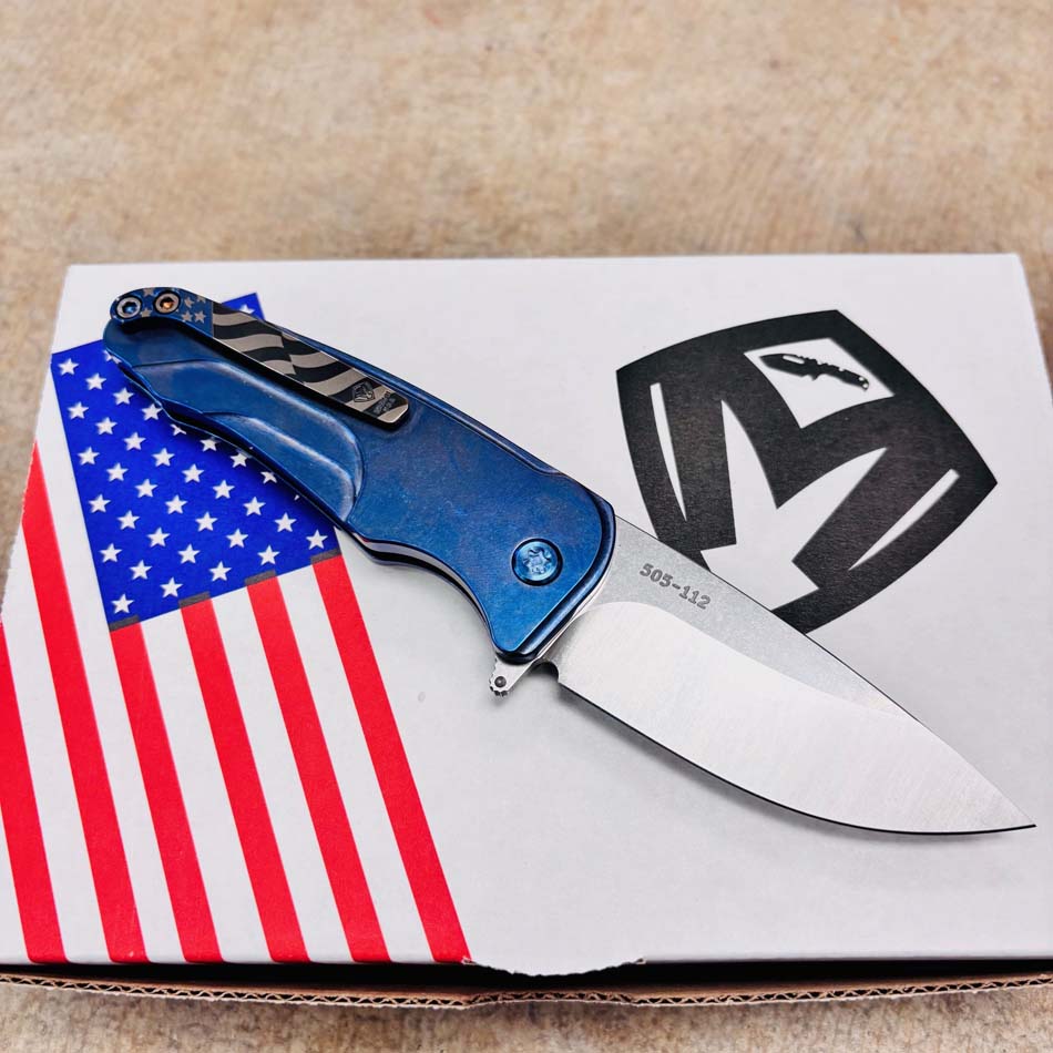 Medford Smooth Criminal Ti S45VN 3" Tumbled Blade, Blue American Flag Handles, Blue Flag Clip Knife Serial 505-112 - MKT Smooth Crim Ti American 2