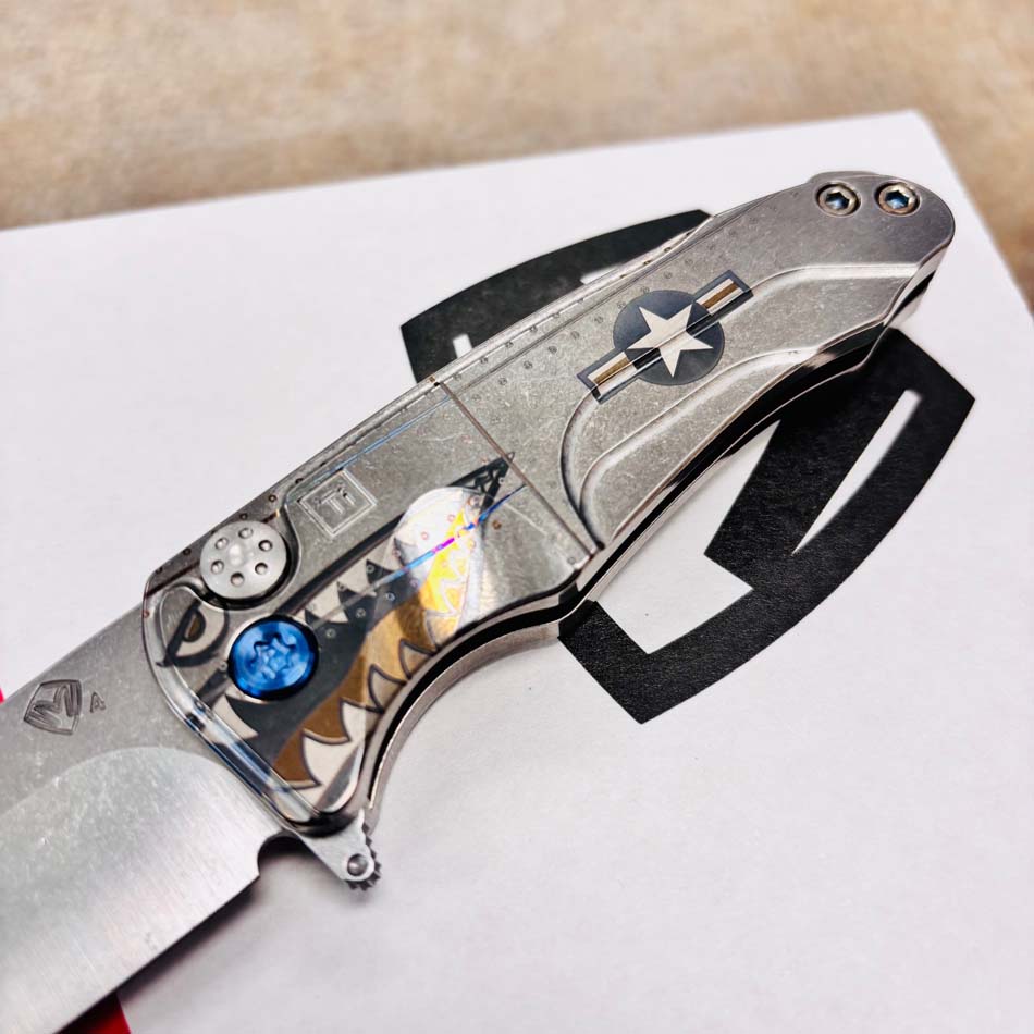 Medford Smooth Criminal Ti S45VN 3" Tumbled Blade, Warthog Star-N-Bars Rivets Handles Knife Serial 505-076 - MKT Smooth Crim Ti Warthog 2
