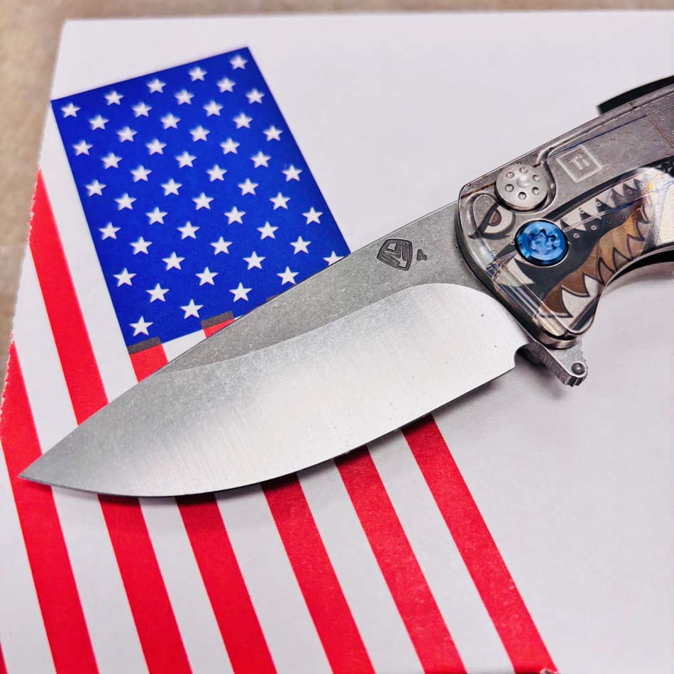 Medford Smooth Criminal Ti S45VN 3" Tumbled Blade, Warthog Star-N-Bars Rivets Handles Knife Serial 505-170 - MKT Smooth Crim Ti Warthog