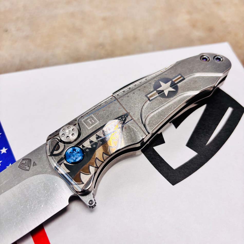 Medford Smooth Criminal Ti S45VN 3" Tumbled Blade, Warthog Star-N-Bars Rivets Handles Knife Serial 505-170 - MKT Smooth Crim Ti Warthog