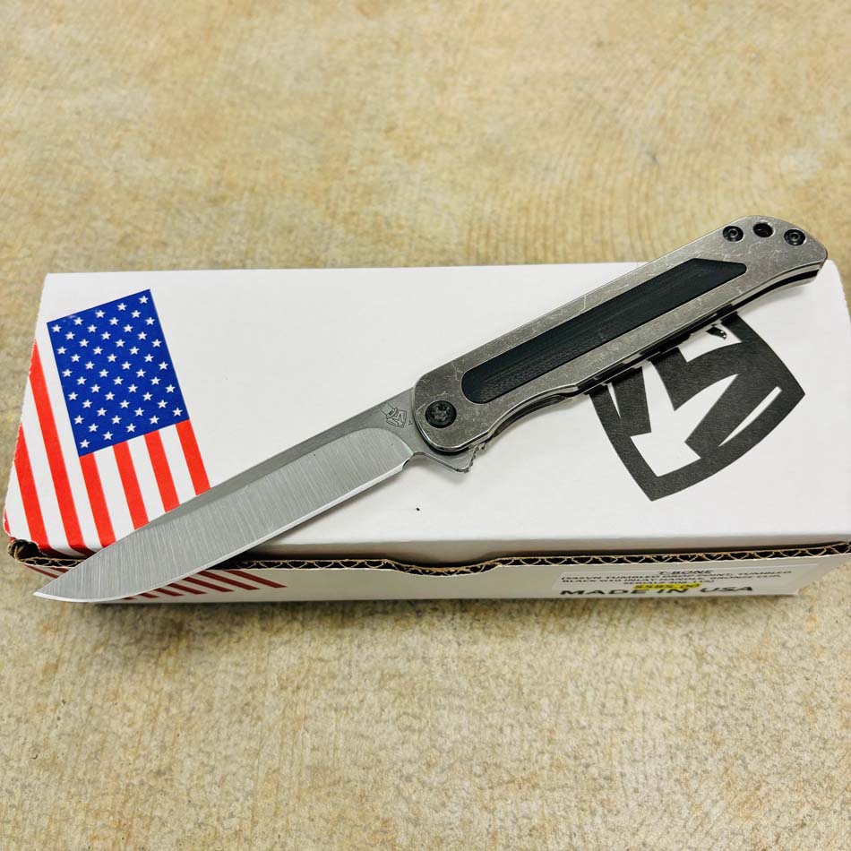 Medford T-Bone S45VN 4" Tumbled Drop Point, Black G10 Inlay Handle, Bronze Clip Folding Knife Serial 308-118 - MKT T-Bone Drop Point Black G10 Inlay Bronze Clip