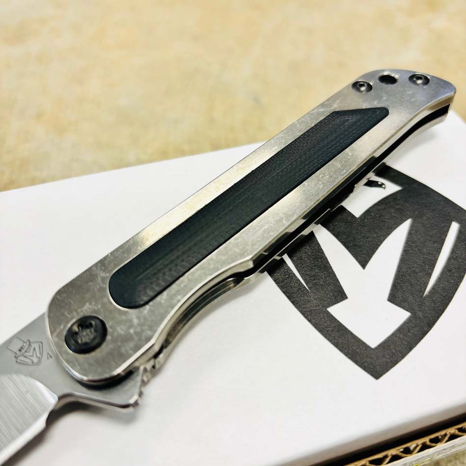 Medford T-Bone S45VN 4" Tumbled Drop Point, Black G10 Inlay Handle, Bronze Clip Folding Knife Serial 308-118 - MKT T-Bone Drop Point Black G10 Inlay Bronze Clip