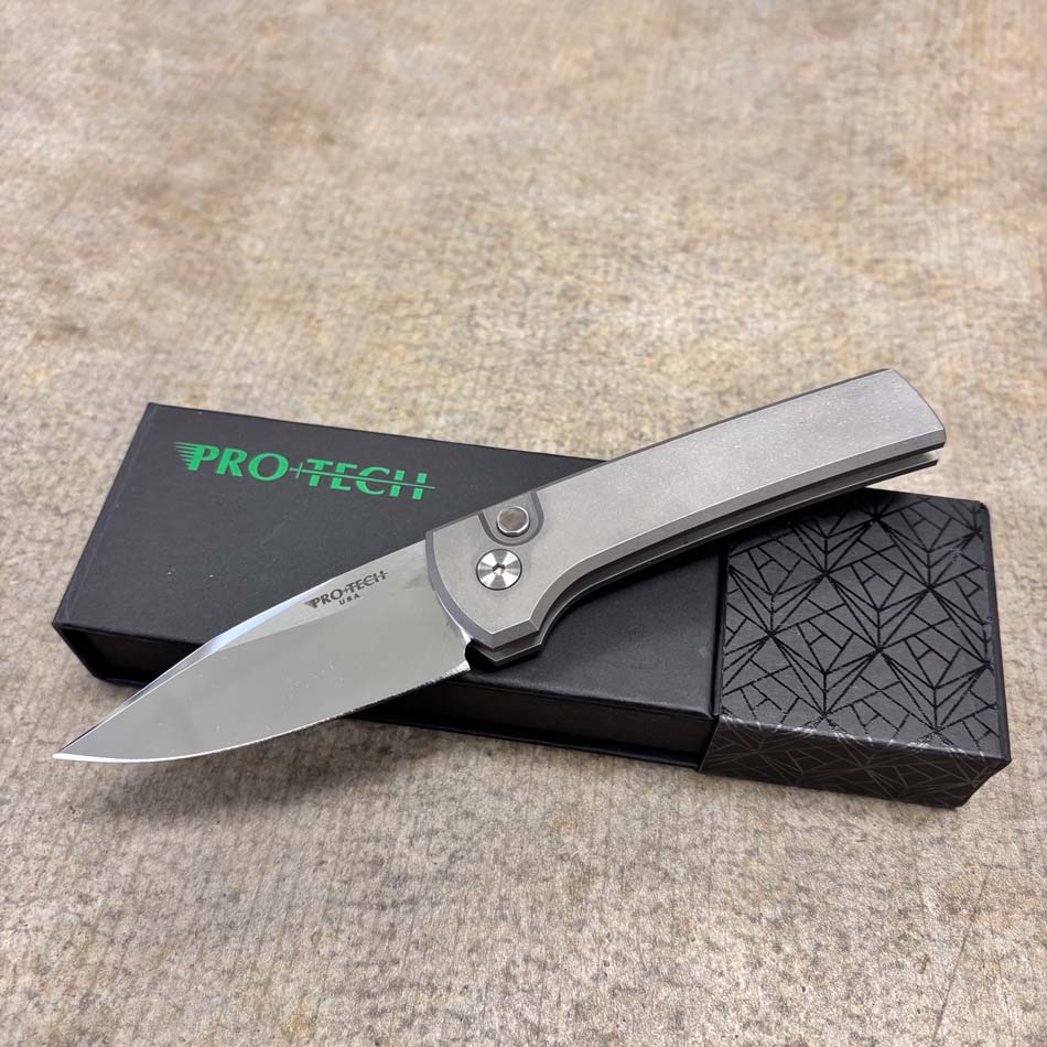 Protech 2026 Scapegoat Compact Custom 001, Scapegoat Compact Auto, Blasted Stonewashed 17-4 heat treated steel handles Knife - Protech 2026 Scapegoat Custom 1