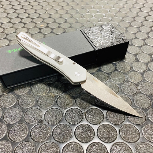 PROTECH 3410 Newport 3" Stonewash Blade Silver Handle Carbon Fiber Automatic Knife - 3410