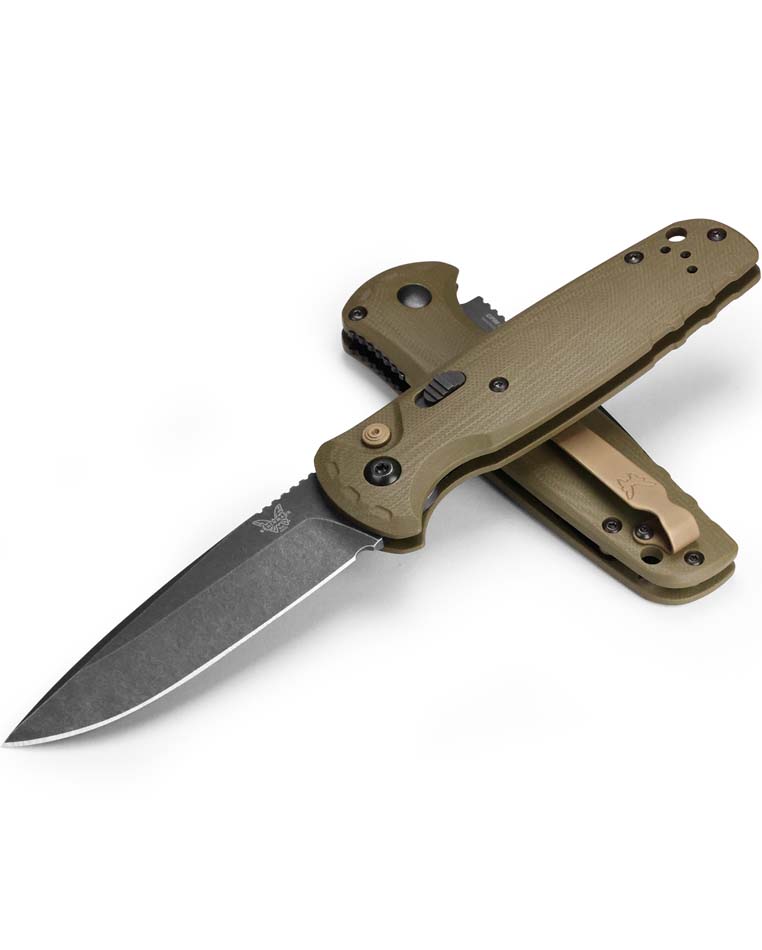 Benchmade 4300BK-02 CLA AUTO Folding Knife 3.4" CPM-Magnacut DLC Battlewash Blade OD Green G10 Handles