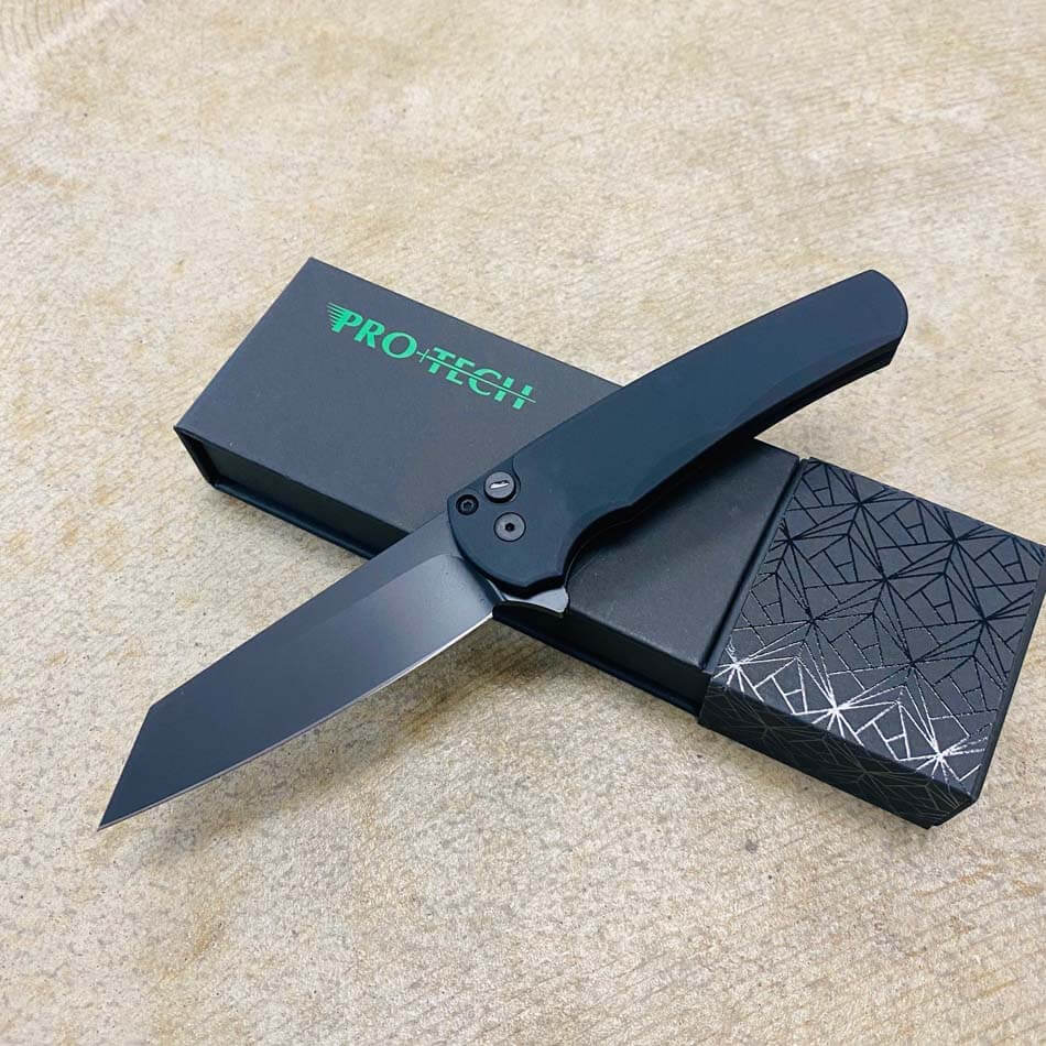 Protech 5203-OPERATOR Malibu 7075 Aluminum Handles with Class 3 Hard Anodize, DLC Black Coated Reverse Tanto Blade, Sterile Model with Tritium Push Button Flipper Knife