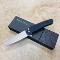 Protech 5205 Malibu Textured Black Handle, Blasted Hardware, Black Deep Carry Clip, Stonewash Finished Reverse Tanto 20CV Blade, 3.25" Plain Edge Knife