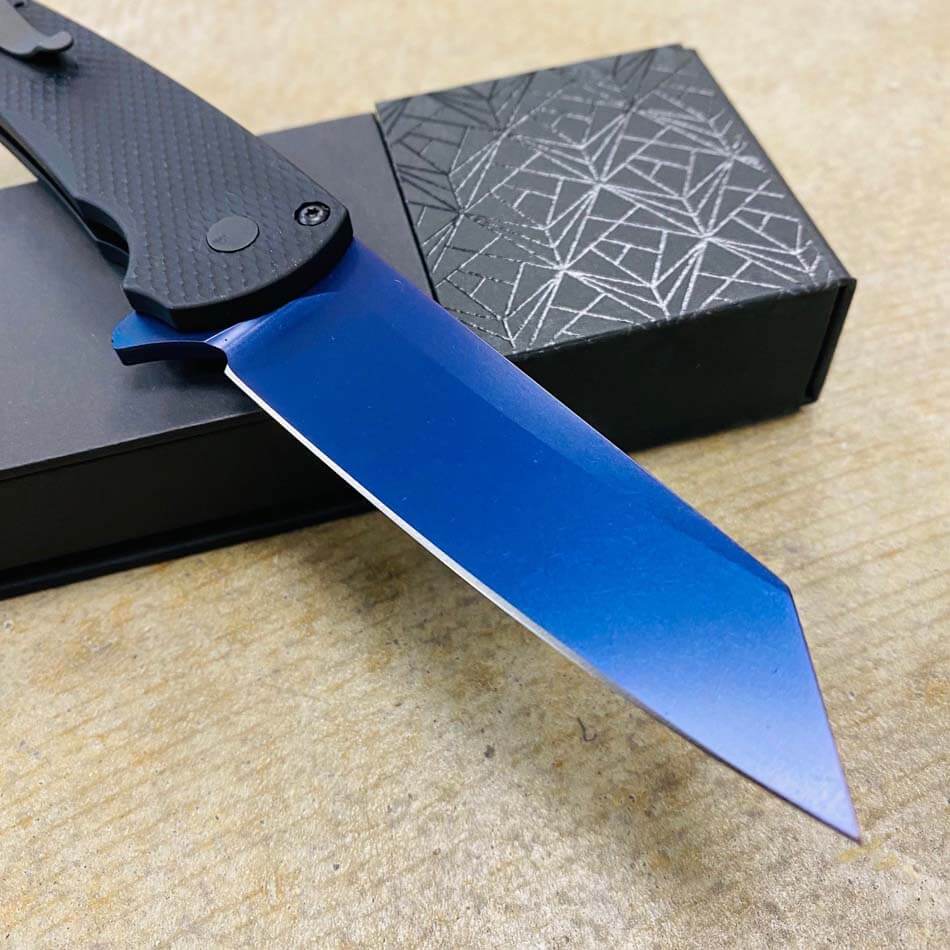 Protech 5206-SWB Malibu Textured Black Handles, Black Deep Carry Clip, Sapphire Blue Reverse Tanto 20CV Blade, 3.25" Plain Edge Knife BLADE SHOW 2023 - 5206-SWB