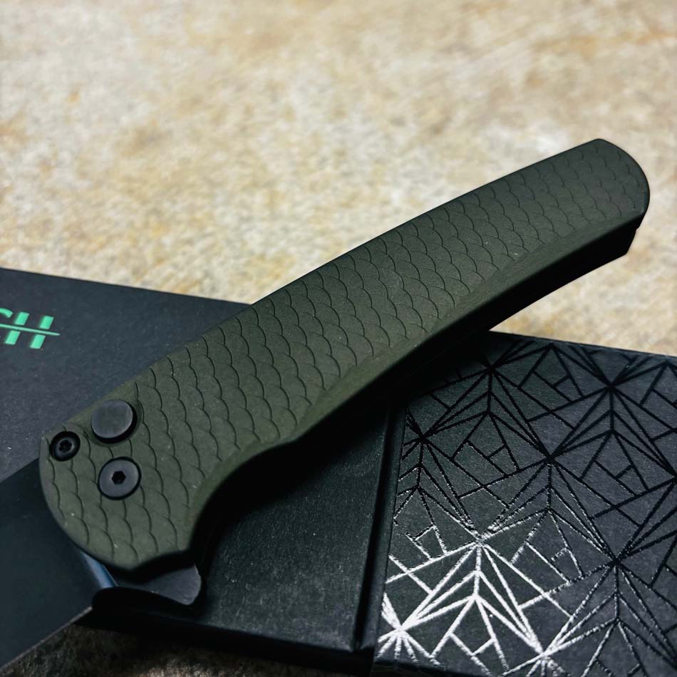 Protech 5236-GREEN Malibu Reverse Tanto DLC 20CV Blade,7075 Dragon Scale Green Aluminum Handles, Black Hardware Knife - 5236-GREEN