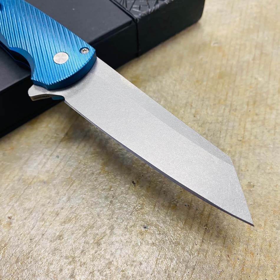 PROTECH 5241 3D Machined Sculpted Titanium Frame, Mother of Pearl Push Button, Stonewash Reverse Tanto Blade Knife - 5241