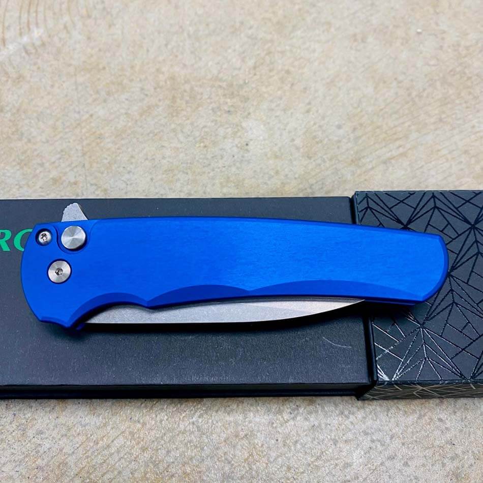 Protech 5301-BLUE Malibu Solid BLUE Handles, Deep Carry Clip, Stonewash Wharncliffe Magnacut Blade, 3.25" Plain Edge Knife - 5301-BLUE