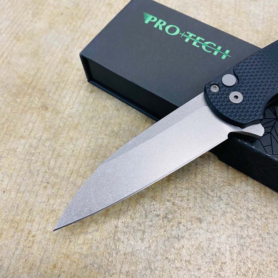 Protech 5305 Malibu Magnacut Wharncliffe 3.3" Stonewash Flipper Textured Black Knife - 5305