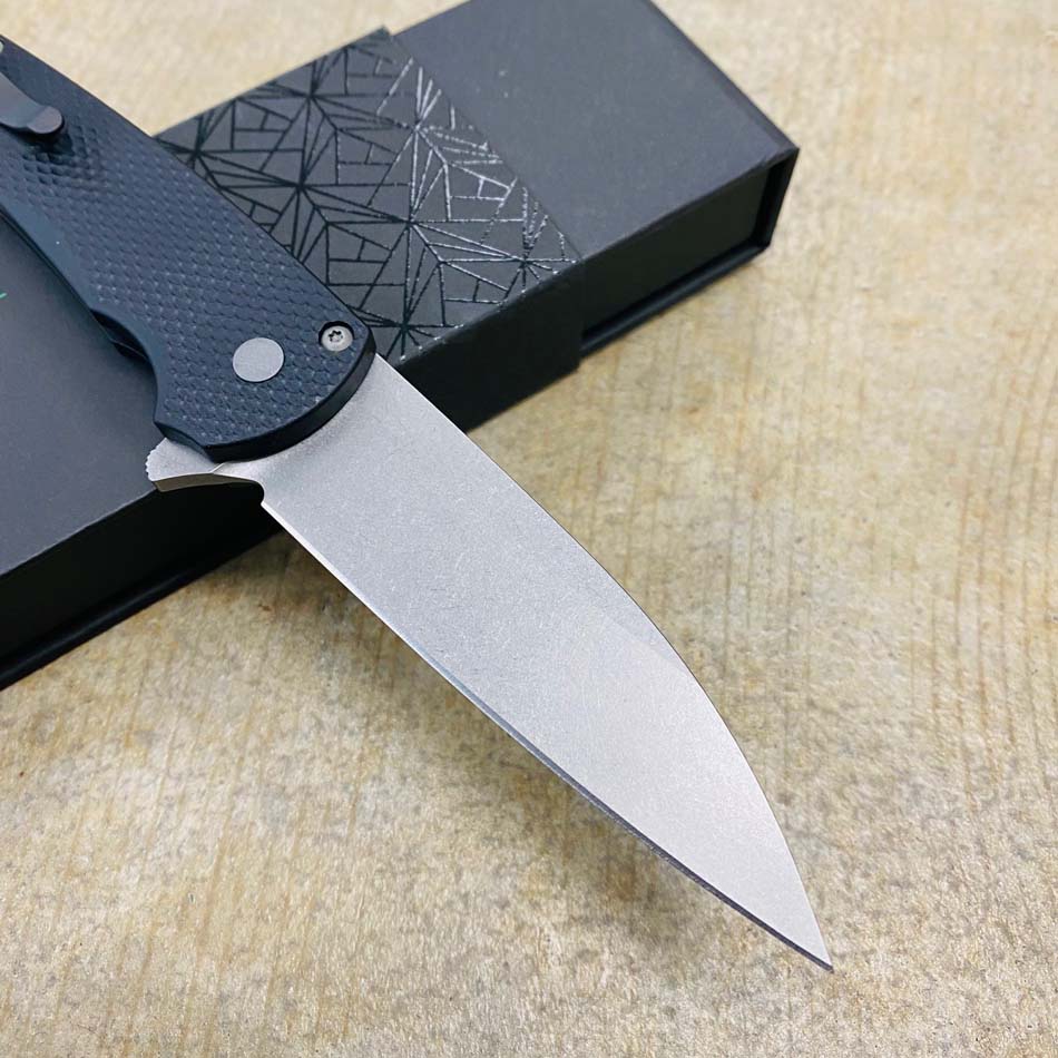 Protech 5305 Malibu Magnacut Wharncliffe 3.3" Stonewash Flipper Textured Black Knife - 5305