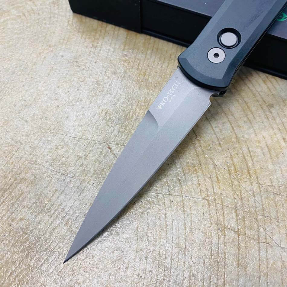 PROTECH 920 Godfather Satin 4" Solid Black Handle Blasted Blade Knife - 920