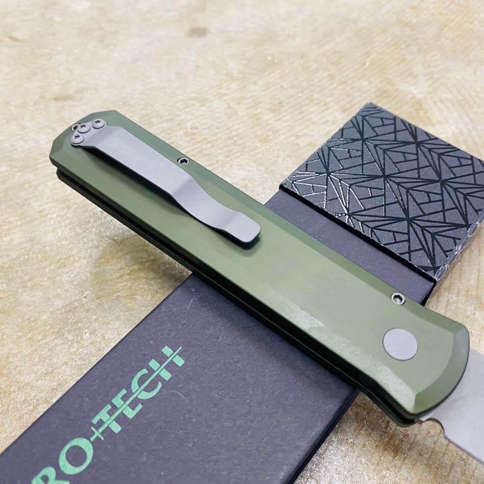 PROTECH 920-GREEN Godfather Satin 4" Solid Green Handle Blasted Blade Knife - 920-GREEN