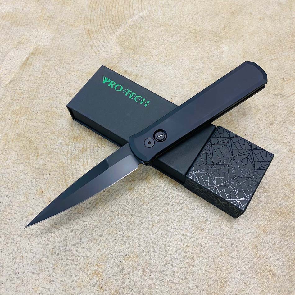 Protech 921 OPERATOR Godfather 4" Sterile Black 154-CM Blade Solid Black Handle Tritium Inlay Push Button Auto Knife