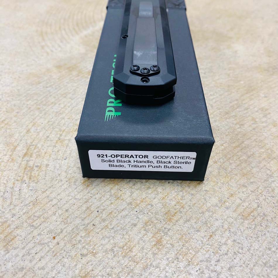 Protech 921 OPERATOR Godfather 4" Sterile Black 154-CM Blade Solid Black Handle Tritium Inlay Push Button Auto Knife - 921 OPERATOR