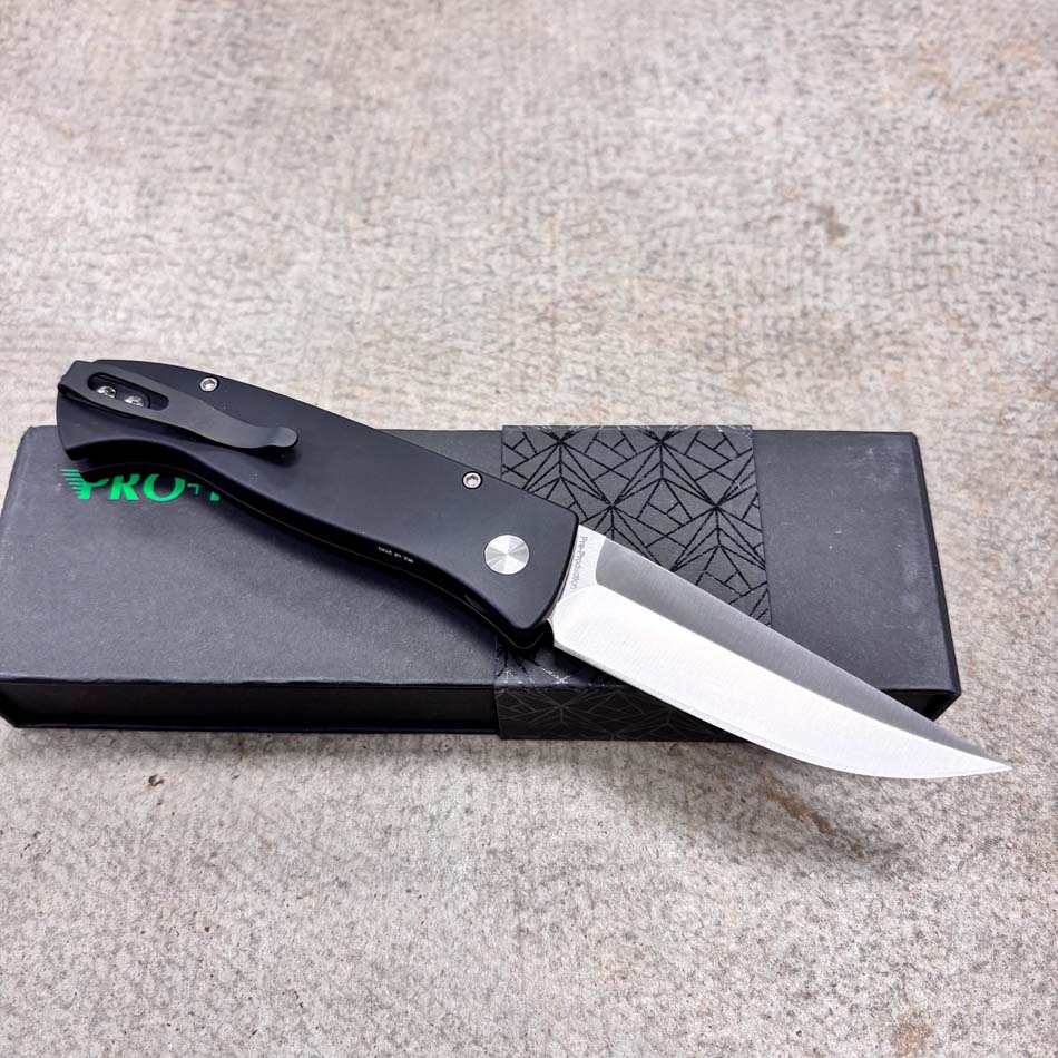 Protech BSA26.Brend.1, Brend Classic Auto, Black Aluminum Handles, Satin 154CM Blade, Abalone Button, Knife - Protech BSA26.Brend.1 Knife