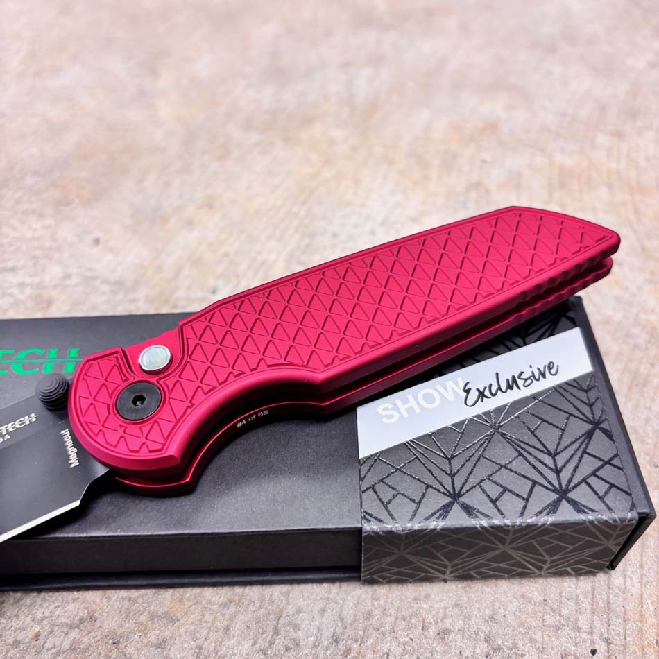 Protech BST26.INT.2 TR-3 Integrity Thumbstud Manual, Red Relic Textured Red Handles, DLC Magnacut Blade, Knife BLADE SHOW TEXAS 2026 - BST26.INT.2