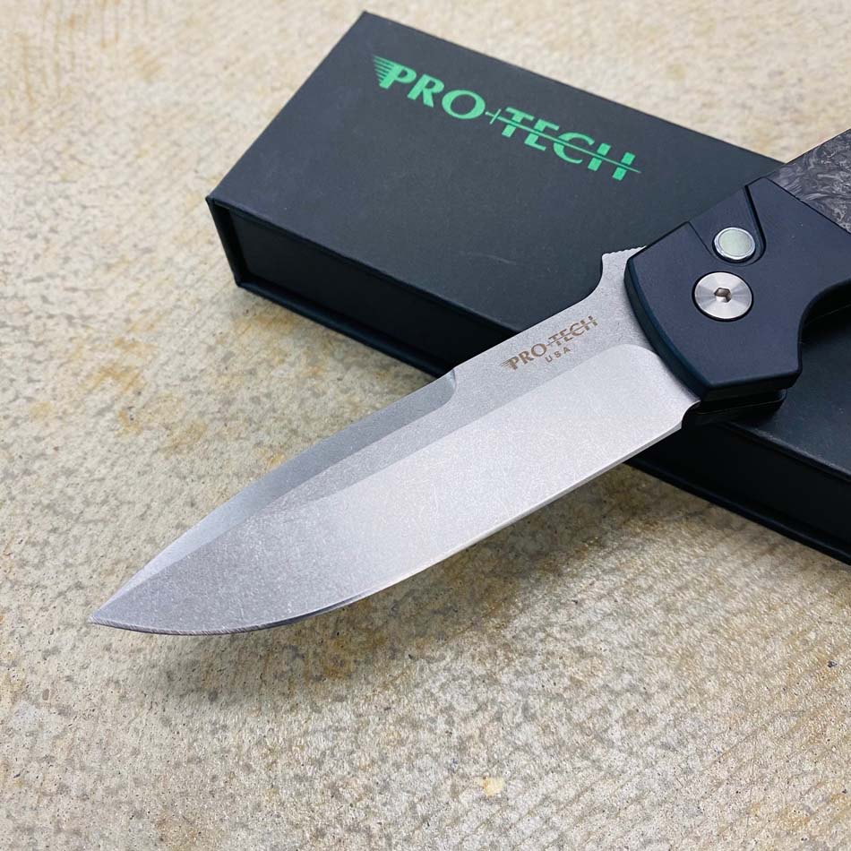 Protech BT2731 ATCF Terzuola 3.5" Black Handle 3D Ti Clip Fat Carbon Dark Matter Black Inlays Stonewash Magnacut Blade Automatic Knife - BT2731